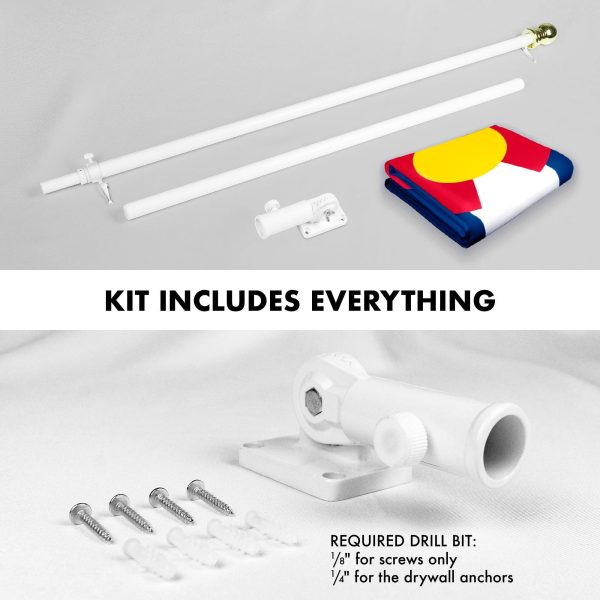 G128 Combo Pack: 6 Feet Tangle Free Spinning Flagpole (White) Colorado CO State Flag 3x5 ft Printed 150D Brass Grommets (Flag Included) Aluminum Flag Pole - Image 2