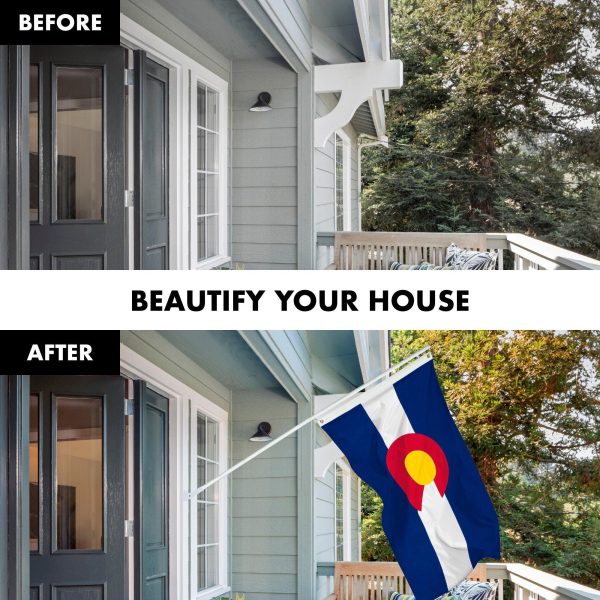 G128 Combo Pack: 6 Feet Tangle Free Spinning Flagpole (White) Colorado CO State Flag 3x5 ft Printed 150D Brass Grommets (Flag Included) Aluminum Flag Pole - Image 3