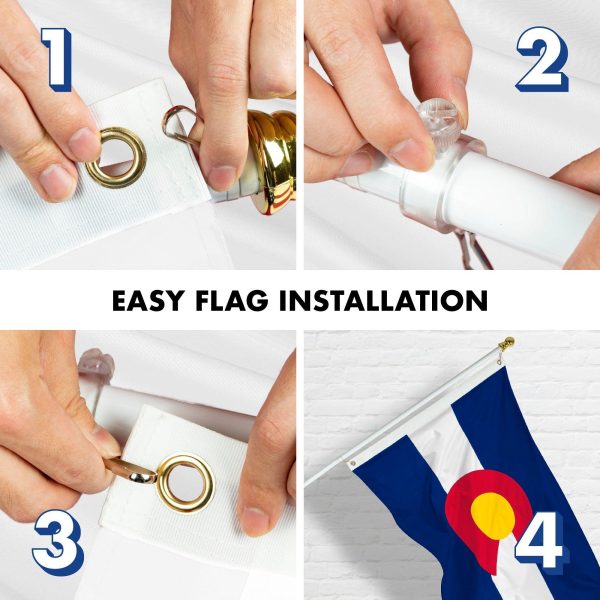 G128 Combo Pack: 6 Feet Tangle Free Spinning Flagpole (White) Colorado CO State Flag 3x5 ft Printed 150D Brass Grommets (Flag Included) Aluminum Flag Pole - Image 7