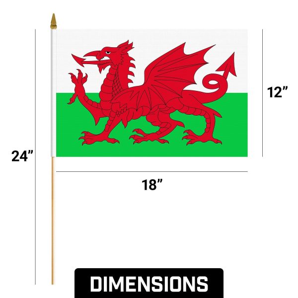 G128 30 Pack Handheld Wales Welsh Stick Flags | 12x18 In | Printed 150D Polyester, Country Flag, Solid Wooden Stick, Spear Gold Tip - Image 9