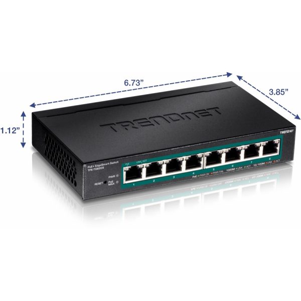 TRENDnet 8-Port Gigabit EdgeSmart PoE+ Switch, 8 x Gigabit PoE+ Ports, 64W PoE Power Budget, Managed PoE+ Switch, Wall Mountable, Desktop Ethernet Switch, Lifetime Protection, Black, TPE-TG82ES - Image 3