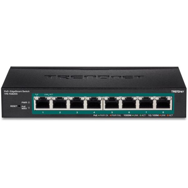 TRENDnet 8-Port Gigabit EdgeSmart PoE+ Switch, 8 x Gigabit PoE+ Ports, 64W PoE Power Budget, Managed PoE+ Switch, Wall Mountable, Desktop Ethernet Switch, Lifetime Protection, Black, TPE-TG82ES - Image 5