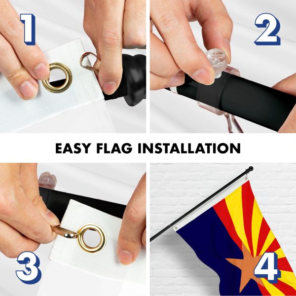 G128 Combo Pack: 6 Ft Tangle Free Aluminum Spinning Flagpole (Black) & Arizona AZ State Flag 3x5 Ft, ToughWeave Series Embroidered 300D Polyester | Pole with Flag Included - Image 7