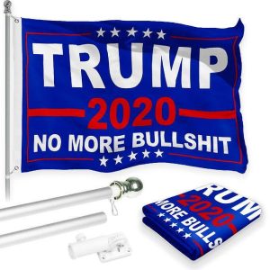 G128 Combo Pack: 6 Feet Tangle Free Spinning Flagpole (Silver) Trump No More Bullshit Flag 3x5 ft Printed 150D Brass Grommets (Flag Included) Aluminum Flag Pole
