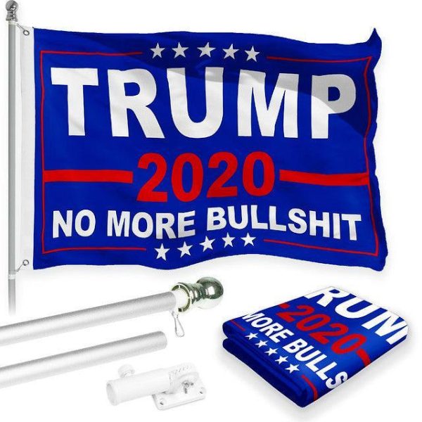 G128 Combo Pack: 6 Feet Tangle Free Spinning Flagpole (Silver) Trump No More Bullshit Flag 3x5 ft Printed 150D Brass Grommets (Flag Included) Aluminum Flag Pole