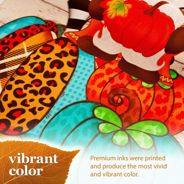 G128 Garden Flag Welcome Gnome Sitting on Patterned Pumpkins 12"x18" Blockout Fabric - Image 6