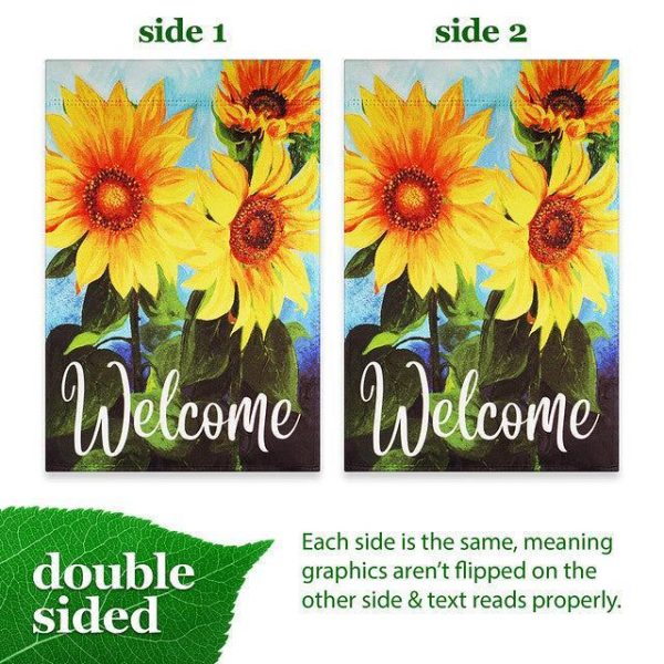 G128 Garden Flag Welcome Sunflowers Blue Sky | 12x18 Inch | Printed Blockout Polyester - Everyday Decoration - Image 3