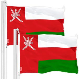 G128 2 Pack: Oman Omani Flag | 3x5 Ft | Printed 150D Polyester - Indoor/Outdoor, Vibrant Colors, Brass Grommets, Quality Polyester, Much Thicker More Durable Than 100D 75D Polyester