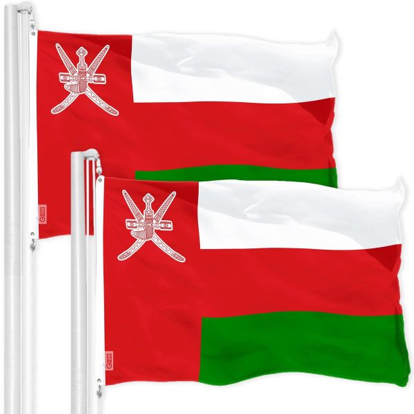 G128 2 Pack: Oman Omani Flag | 3x5 Ft | Printed 150D Polyester - Indoor/Outdoor, Vibrant Colors, Brass Grommets, Quality Polyester, Much Thicker More Durable Than 100D 75D Polyester