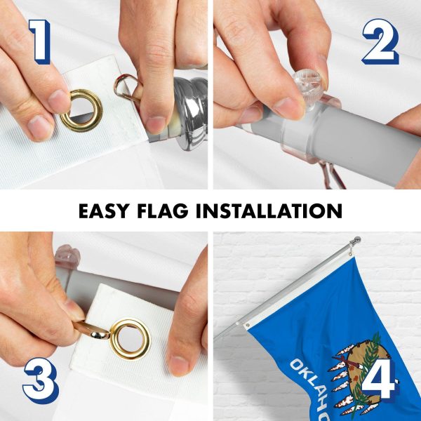 G128 Combo Pack: 6 Feet Tangle Free Spinning Flagpole (Silver) Oklahoma OK State Flag 3x5 ft Printed 150D Brass Grommets (Flag Included) Aluminum Flag Pole - Image 7