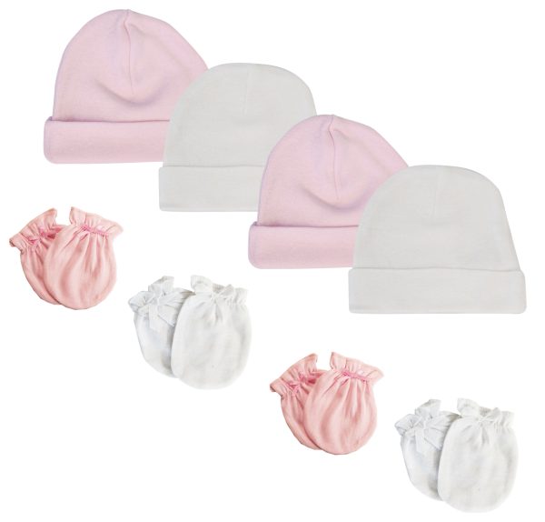 Baby Girls Cap And Infant Mittens - 8 Pc Set Nc_0257