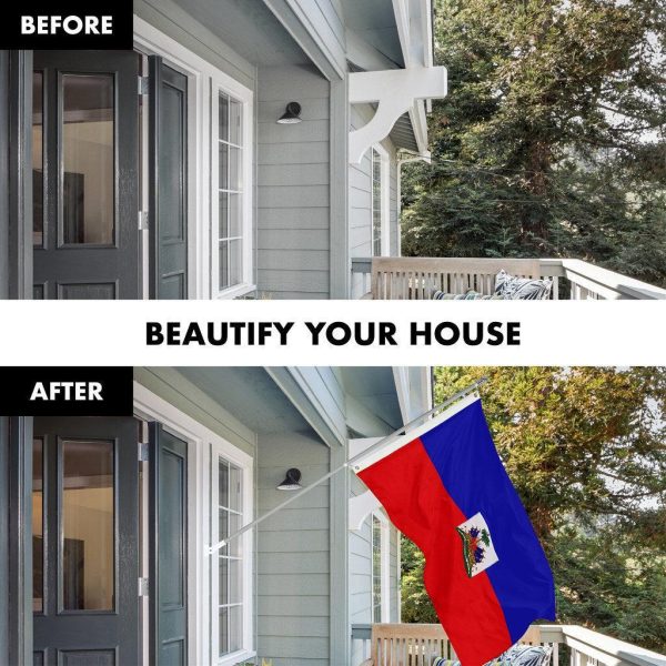 G128 Combo Pack: 6 Ft Tangle Free Spinning Flagpole (Silver) & Haiti Flag 3x5 Ft Embroidered 220GSM Spun Polyester, Brass Grommets (Flag Included) Aluminum Flag Pole - Image 3