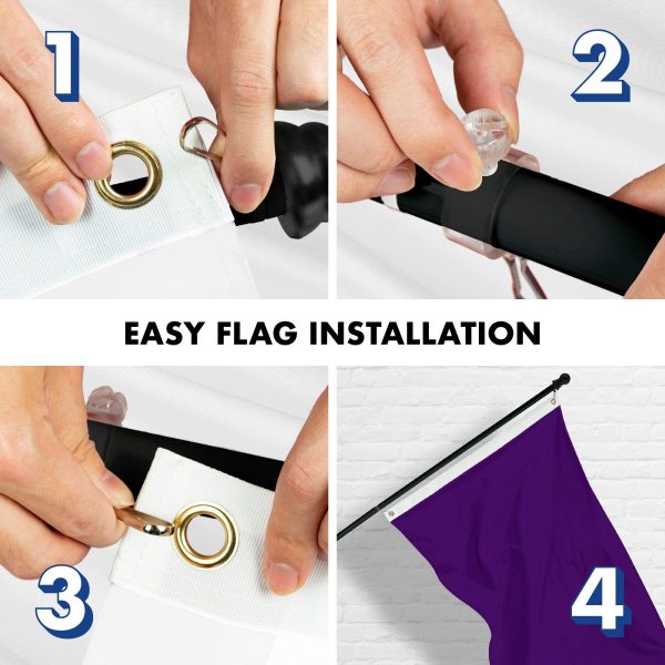 G128 Combo Pack: 6 Feet Tangle Free Spinning Flagpole (Black) Solid Purple Flag 3x5 ft Printed 150D Brass Grommets (Flag Included) Aluminum Flag Pole - Image 7