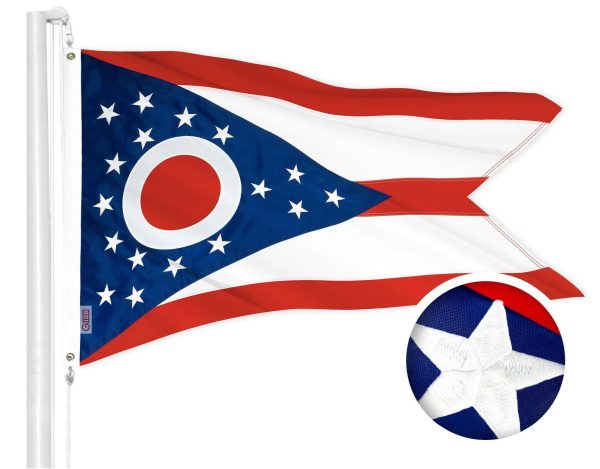 G128 Ohio State Flag | 4x6 Ft | ToughWeave Series Embroidered 300D Polyester | Embroidered Design, Indoor/Outdoor, Brass Grommets