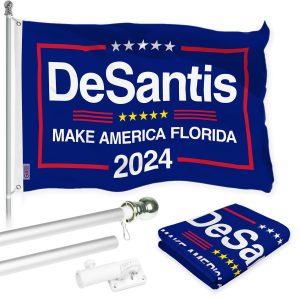 G128 Combo Pack: 6 Ft Tangle Free Aluminum Spinning Flagpole (Silver) & DeSantis Election Make America Florida Flag 3x5 Ft, LiteWeave Pro Series Printed 150D Polyester | Pole with Flag Included
