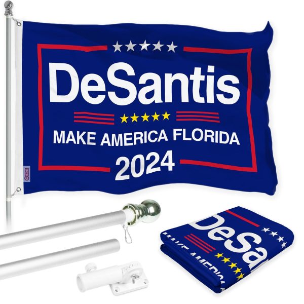 G128 Combo Pack: 6 Ft Tangle Free Aluminum Spinning Flagpole (Silver) & DeSantis Election Make America Florida Flag 3x5 Ft, LiteWeave Pro Series Printed 150D Polyester | Pole with Flag Included