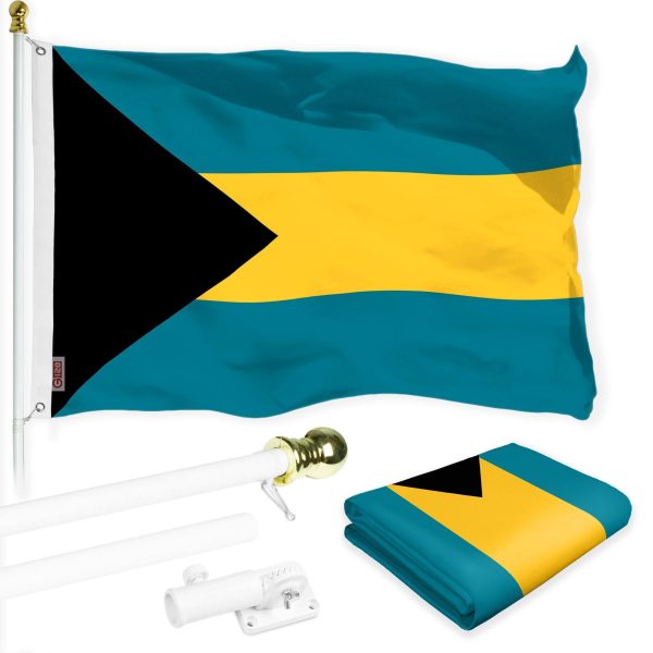 G128 Combo Pack: 6 Ft Tangle Free Aluminum Spinning Flagpole (White) & Bahamas Bahamian Flag 3x5 Ft, LiteWeave Pro Series Printed 150D Polyester | Pole with Flag Included
