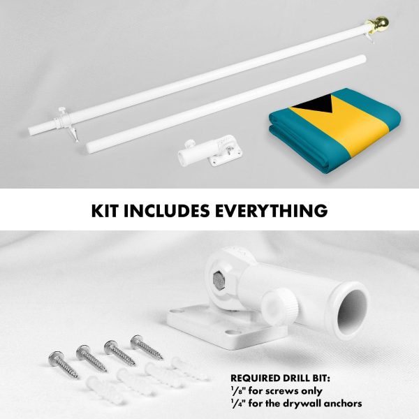G128 Combo Pack: 6 Ft Tangle Free Aluminum Spinning Flagpole (White) & Bahamas Bahamian Flag 3x5 Ft, LiteWeave Pro Series Printed 150D Polyester | Pole with Flag Included - Image 2