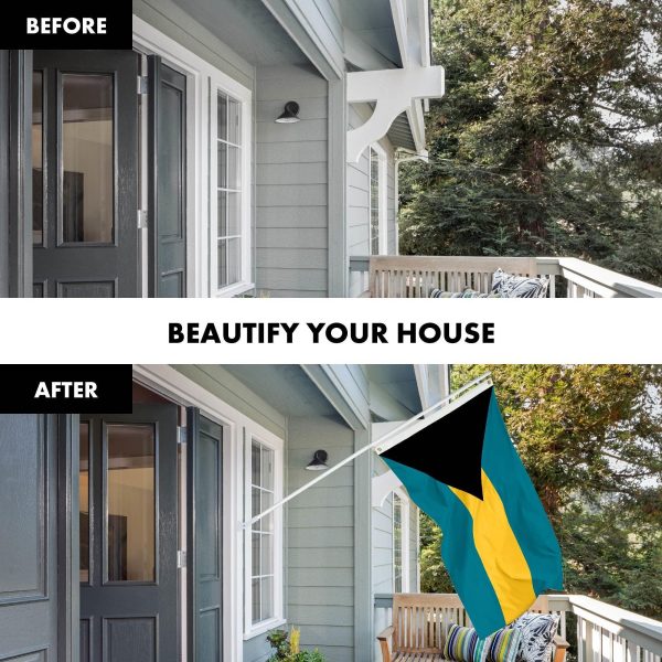 G128 Combo Pack: 6 Ft Tangle Free Aluminum Spinning Flagpole (White) & Bahamas Bahamian Flag 3x5 Ft, LiteWeave Pro Series Printed 150D Polyester | Pole with Flag Included - Image 3