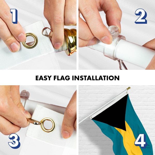 G128 Combo Pack: 6 Ft Tangle Free Aluminum Spinning Flagpole (White) & Bahamas Bahamian Flag 3x5 Ft, LiteWeave Pro Series Printed 150D Polyester | Pole with Flag Included - Image 7