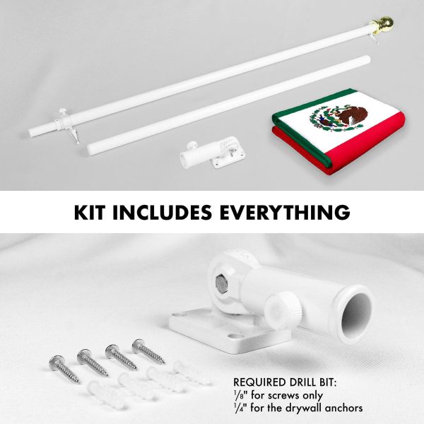 G128 Combo Pack: 5 Ft Tangle Free Aluminum Spinning Flagpole (White) & Mexico Mexican Flag 2x3 Ft, LiteWeave Pro Series Printed 150D Polyester | Pole with Flag Included - Image 2