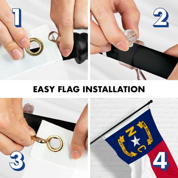 G128 Combo Pack: 6 Feet Tangle Free Spinning Flagpole (Black) North Carolina State Flag 3x5 ft Printed 150D Brass Grommets (Flag Included) Aluminum Flag Pole - Image 7