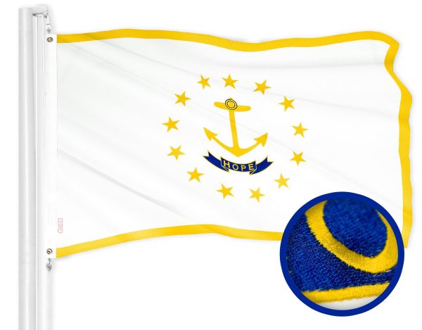 G128 Rhode Island State Flag | 4x6 Ft | ToughWeave Series Embroidered 300D Polyester | Embroidered Design, Indoor/Outdoor, Brass Grommets