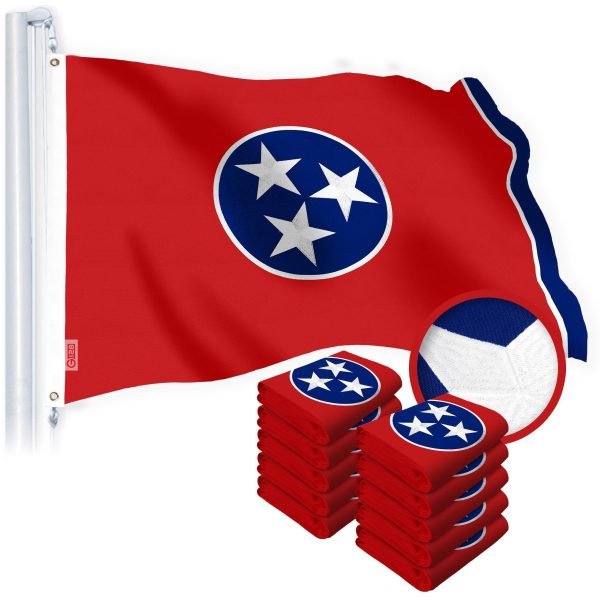 G128 10 Pack: Tennessee TN State Flag | 2.5x4 Ft | StormFlyer Series Embroidered 220GSM Spun Polyester | Embroidered Design, Indoor/Outdoor, Brass Grommets, Heavy Duty, All Weather