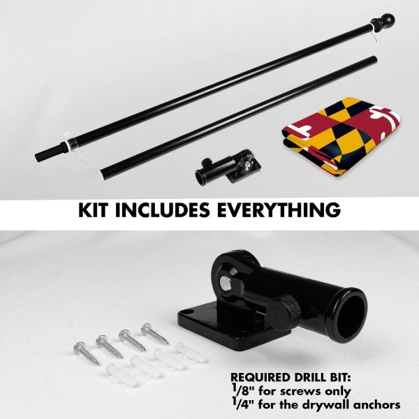 G128 Combo Pack: 6 Ft Tangle Free Spinning Flagpole (Black) & Maryland Flag 3x5 Ft Printed 150D Polyester, Brass Grommets (Flag Included) Aluminum Flag Pole - Image 2