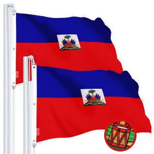 G128 2 Pack: Haiti Haitian Flag | 6x10 Ft | StormFlyer Series Embroidered 220GSM Spun Polyester | Country Flag, Embroidered Design, Indoor/Outdoor, Brass Grommets, Heavy Duty, All Weather