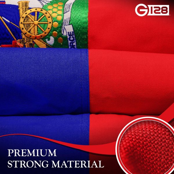G128 2 Pack: Haiti Haitian Flag | 6x10 Ft | StormFlyer Series Embroidered 220GSM Spun Polyester | Country Flag, Embroidered Design, Indoor/Outdoor, Brass Grommets, Heavy Duty, All Weather - Image 7