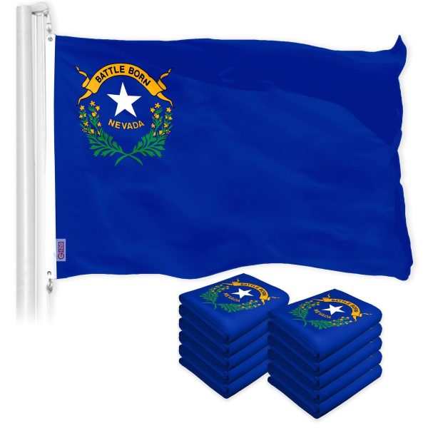 G128 10 Pack: Nevada NV State Flag | 3x5 Ft | LiteWeave Pro Series Printed 150D Polyester | Indoor/Outdoor, Vibrant Colors, Brass Grommets, Thicker and More Durable Than 100D 75D Polyester