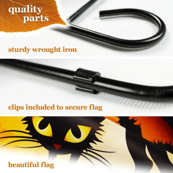 G128 Combo Pack: Garden Flag Stand Black 36 in x 16 in & Garden Flag Halloween Decoration Black Cat and Ghosts 12"x18" Double-Sided Blockout Fabric - Image 4