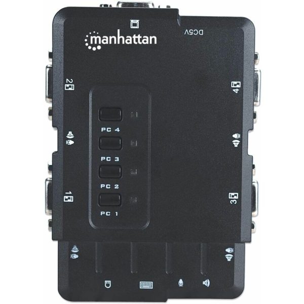 Manhattan KVM Switch Compact 4-Port, 4x USB-A, Cables included, Audio Support, Control 4x computers from one pc/mouse/screen, Black, Lifetime Warranty, Boxed - Image 6