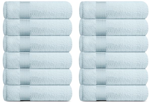 Resort Collection Soft Washcloth Face & Body Towel Set | 12x12 Luxury Hotel Plush & Absorbent Cotton Wash Clothes [12 Pack Light Blue] - Image 2