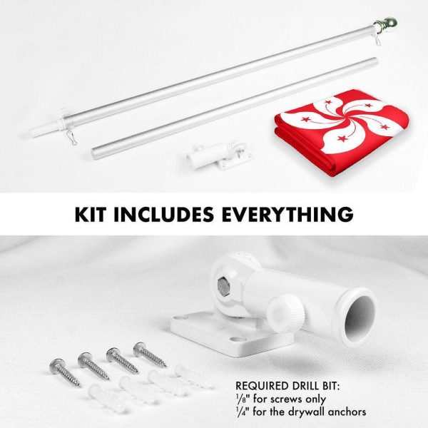 G128 Combo Pack: 6 Ft Tangle Free Spinning Flagpole (Silver) & Hong Kong Flag 3x5 Ft Printed 150D Polyester, Brass Grommets (Flag Included) Aluminum Flag Pole - Image 2