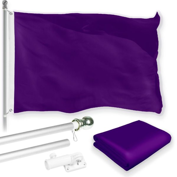 G128 Combo Pack: 6 Feet Tangle Free Spinning Flagpole (Silver) Solid Purple Flag 3x5 ft Printed 150D Brass Grommets (Flag Included) Aluminum Flag Pole