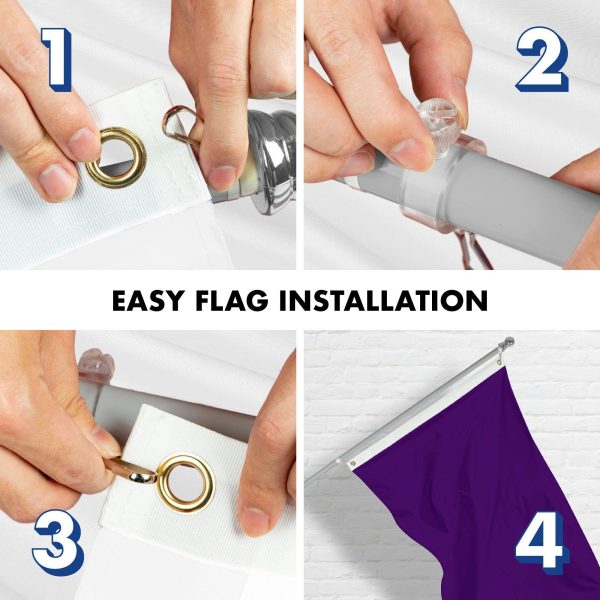 G128 Combo Pack: 6 Feet Tangle Free Spinning Flagpole (Silver) Solid Purple Flag 3x5 ft Printed 150D Brass Grommets (Flag Included) Aluminum Flag Pole - Image 7