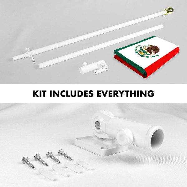 G128 Combo Pack: 5 Ft Tangle Free Aluminum Spinning Flagpole (White) & Mexico Mexican Flag 2x3 Ft, ToughWeave Series Embroidered 300D Polyester | Pole with Flag Included - Image 2