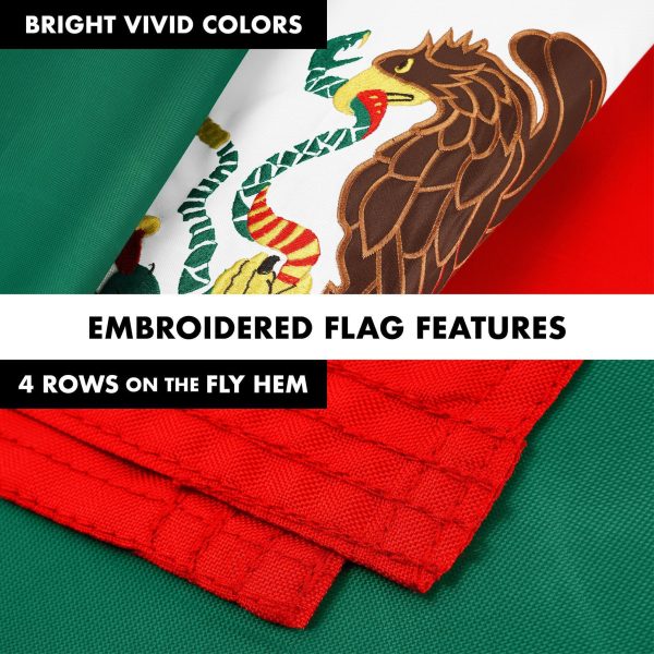 G128 Combo Pack: 5 Ft Tangle Free Aluminum Spinning Flagpole (White) & Mexico Mexican Flag 2x3 Ft, ToughWeave Series Embroidered 300D Polyester | Pole with Flag Included - Image 5