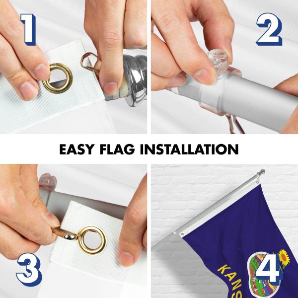 G128 Combo Pack: 6 Ft Tangle Free Spinning Flagpole (Silver) & Kansas Flag 3x5 Ft Printed 150D Polyester, Brass Grommets (Flag Included) Aluminum Flag Pole - Image 7