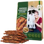 Dog Smoked Rawhide Sticks Wrapped Chicken & Pet Natural Chew Treats   Grain Free Organic Meat & Healthy Human Grade Dried Snacks in Bulk   Best Twists for Training Small & Large Dogs   Made for USA