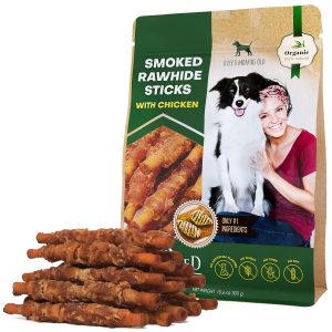 Dog Smoked Rawhide Sticks Wrapped Chicken & Pet Natural Chew Treats   Grain Free Organic Meat & Healthy Human Grade Dried Snacks in Bulk   Best Twists for Training Small & Large Dogs   Made for USA