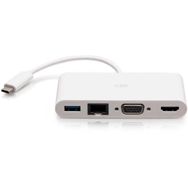 C2G USB C to HDMI, VGA, USB A & RJ45 Adapter - 4K 30Hz - White - Image 2