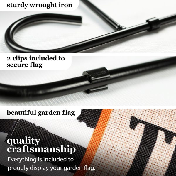 G128 Combo Pack: Garden Flag Stand Black 36 in x 16 in & Garden Flag Halloween Decoration Trick or Treat Bats and Black and White Stripes 12"x18" Double-Sided Burlap Fabric - Image 4