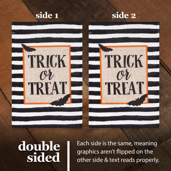 G128 Combo Pack: Garden Flag Stand Black 36 in x 16 in & Garden Flag Halloween Decoration Trick or Treat Bats and Black and White Stripes 12"x18" Double-Sided Burlap Fabric - Image 5