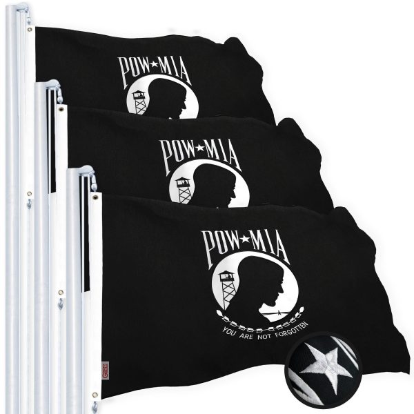 G128 POW MIA Flag 4x6 FT 3-Pack Embroidered Spun Polyester