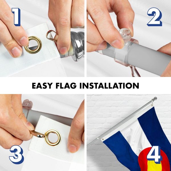 G128 Combo Pack: 5 Ft Tangle Free Aluminum Spinning Flagpole (Silver) & Colorado CO State Flag 2x3 Ft, ToughWeave Series Embroidered 300D Polyester | Pole with Flag Included - Image 7
