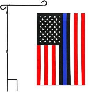 G128 Combo Pack: Garden Flag Stand Black 36x16 Inch & Garden Flag Blue Lives Matter 12x18 Inch