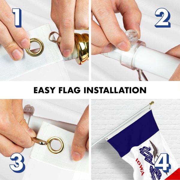 G128 Combo Pack: 6 Ft Tangle Free Aluminum Spinning Flagpole (White) & Iowa IA Deluxe State Flag 3x5 Ft, ToughWeave Series Embroidered 300D Polyester | Pole with Flag Included - Image 7